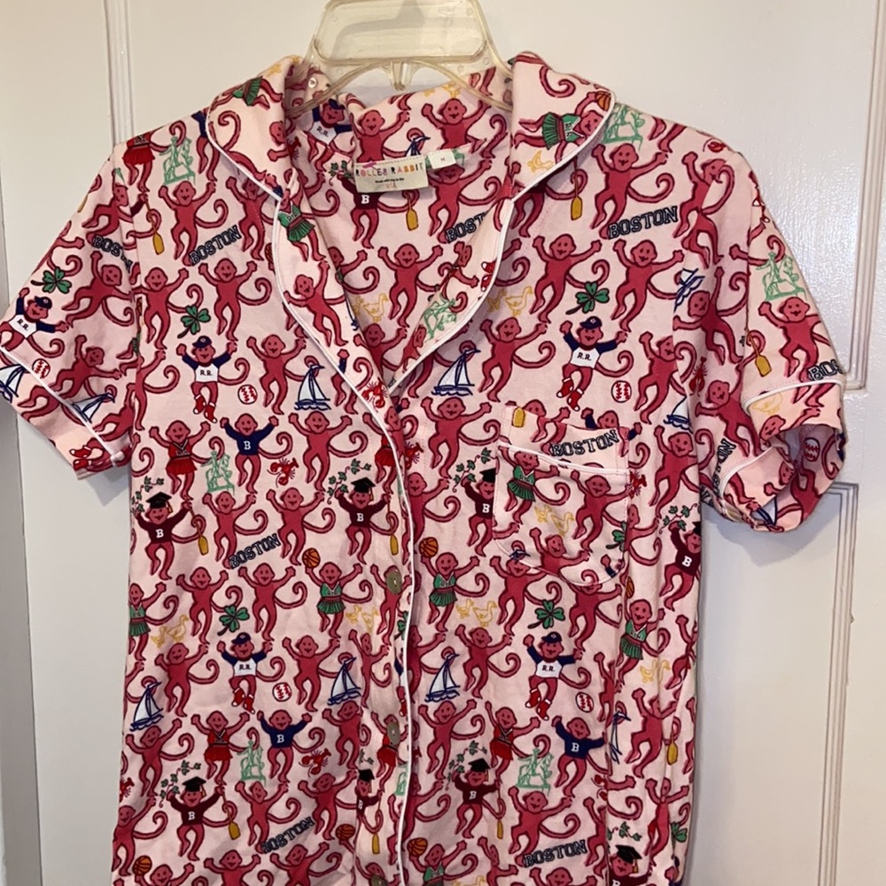 New ROLLER RABBIT PINK BOSTON MONKEYS POLO PAJAMAS TOP SZ MED PREPPY COTTON PJ - Picture 6 of 16